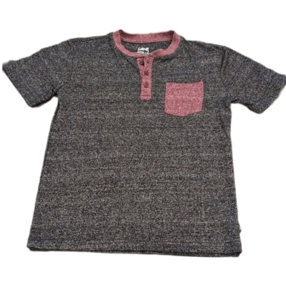 3/$20 LEE Short Sleeve Pocket Tee Henley Top Contrast Trim Marled - Picture 1 of 8